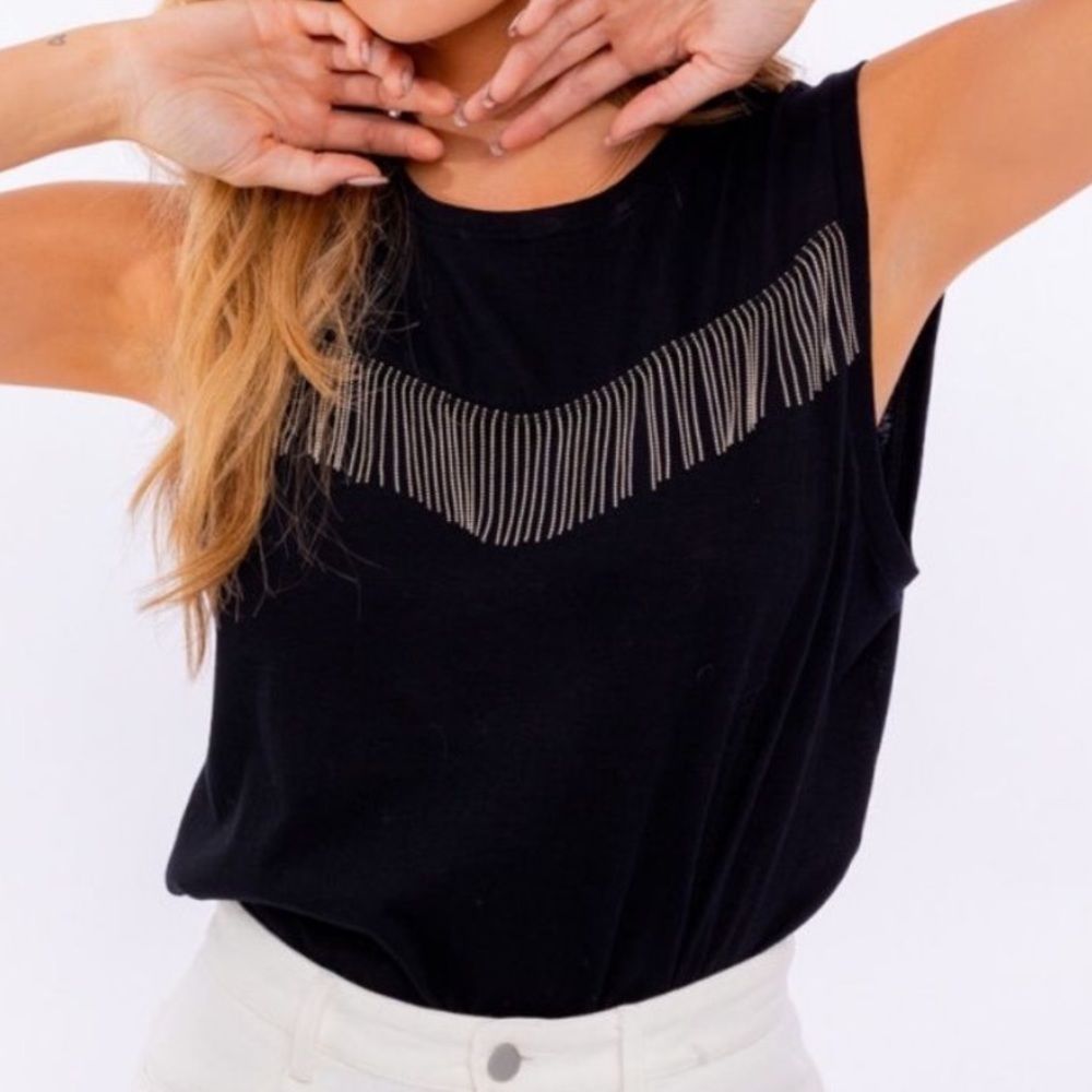 NWT Black Tank with Fringe Detailing